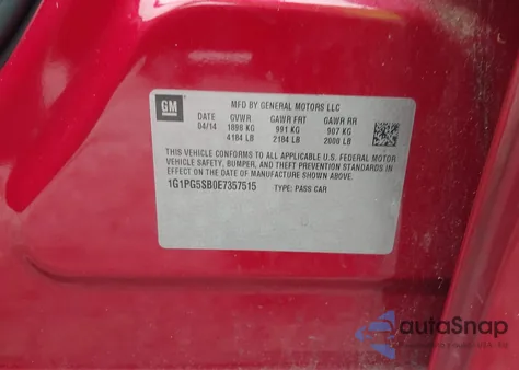 2014 Chevrolet Cruze Ltz from USA, damaged, VIN 1G1PG5SB0E7357515